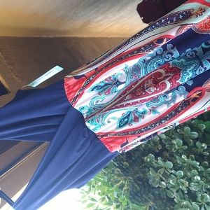 NWT: Size S: Navy/Coral Maxi Dress